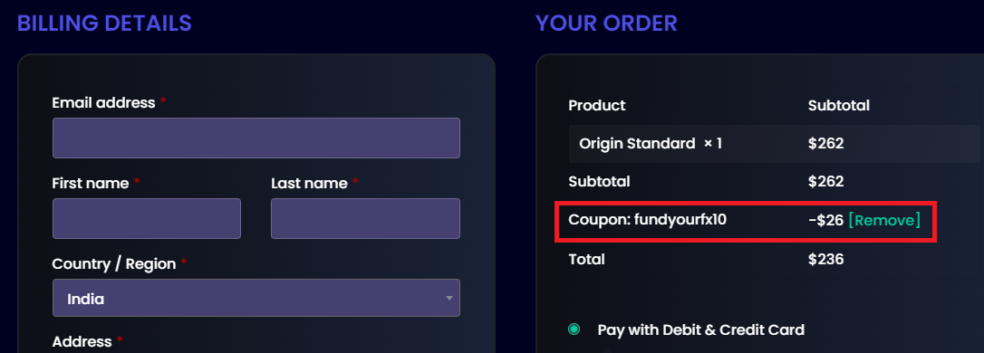 FundYourFX Coupon FUNDYOURFX10 Validation Proof