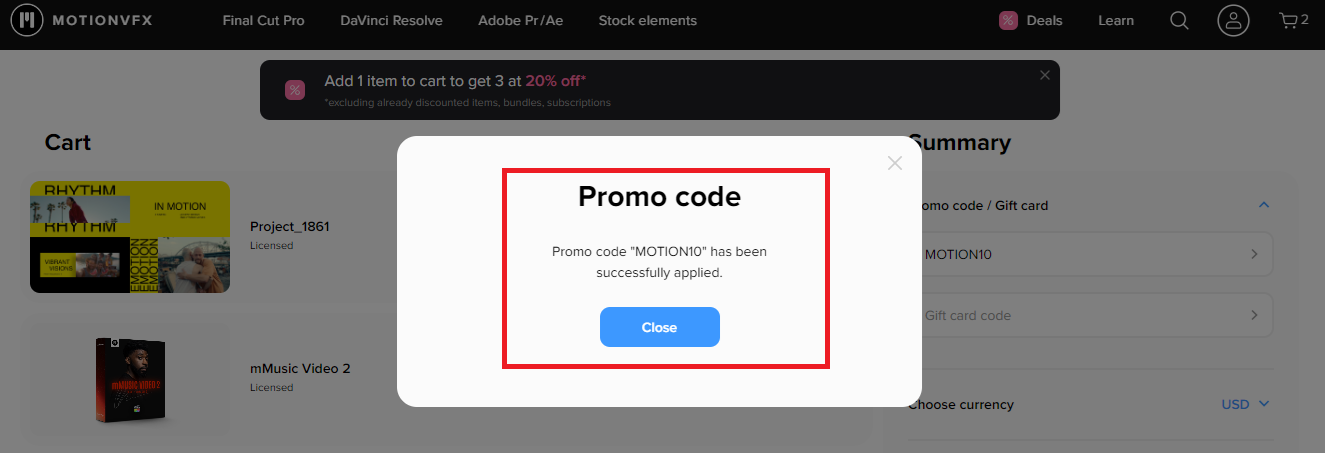 MotionVFX Coupon MOTION10 Validation Proof