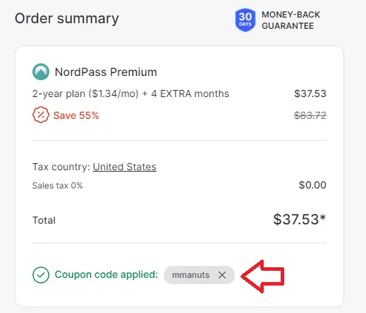 NordPass Coupon MMANUTS Validation Proof