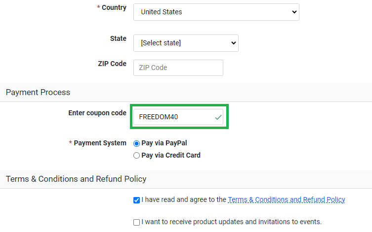 PowerAdSpy Coupon FREEDOM40 Validation Proof