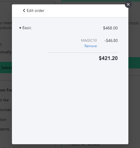 Teachable Coupon MAGIC10 Validation Proof