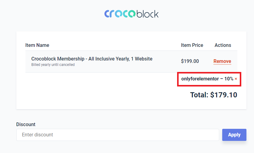 crocoblock Coupon onlyforelementor Validation Proof